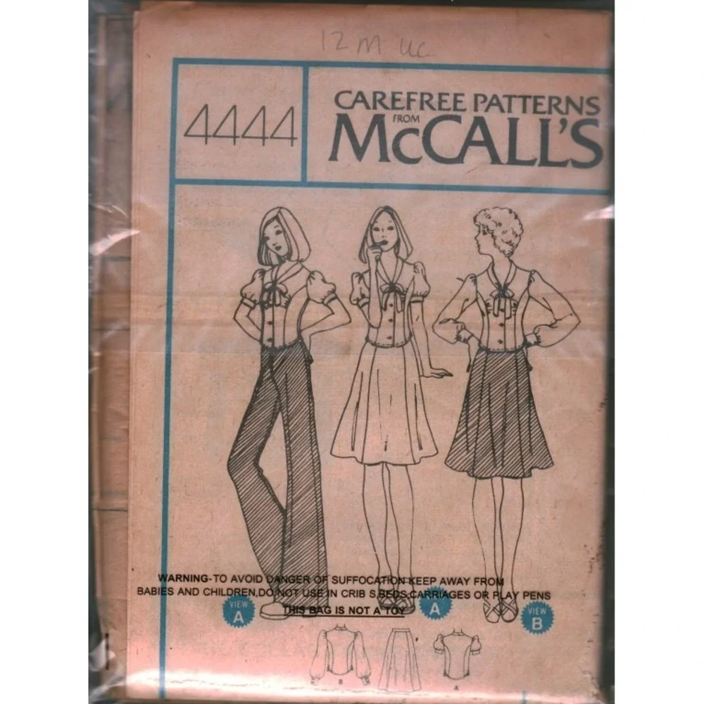 Vintage McCalls 4444 Sewing Pattern Blouse Trousers Skirt Carefree Size 12 UC